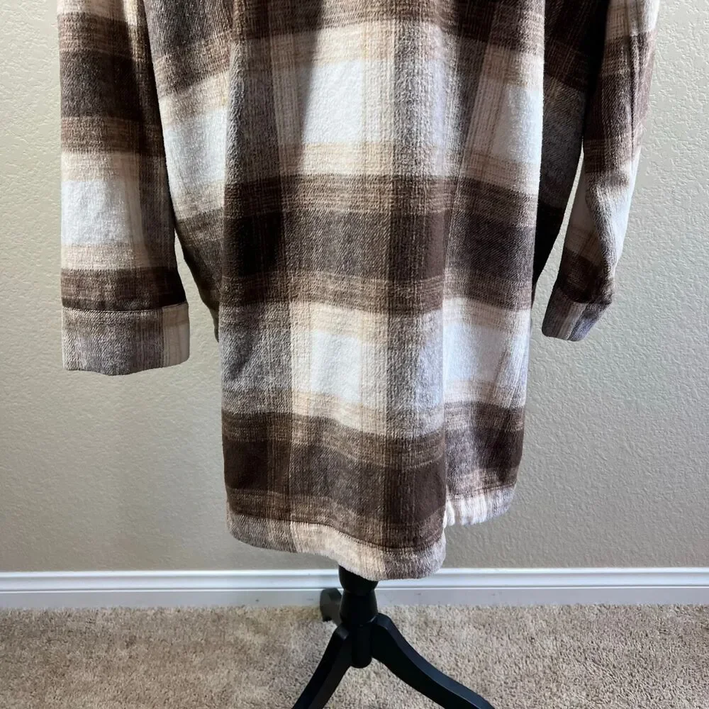 Banana Republic Brown Brushed Flannel Plaid Jacket Shacket  baddie size XXL